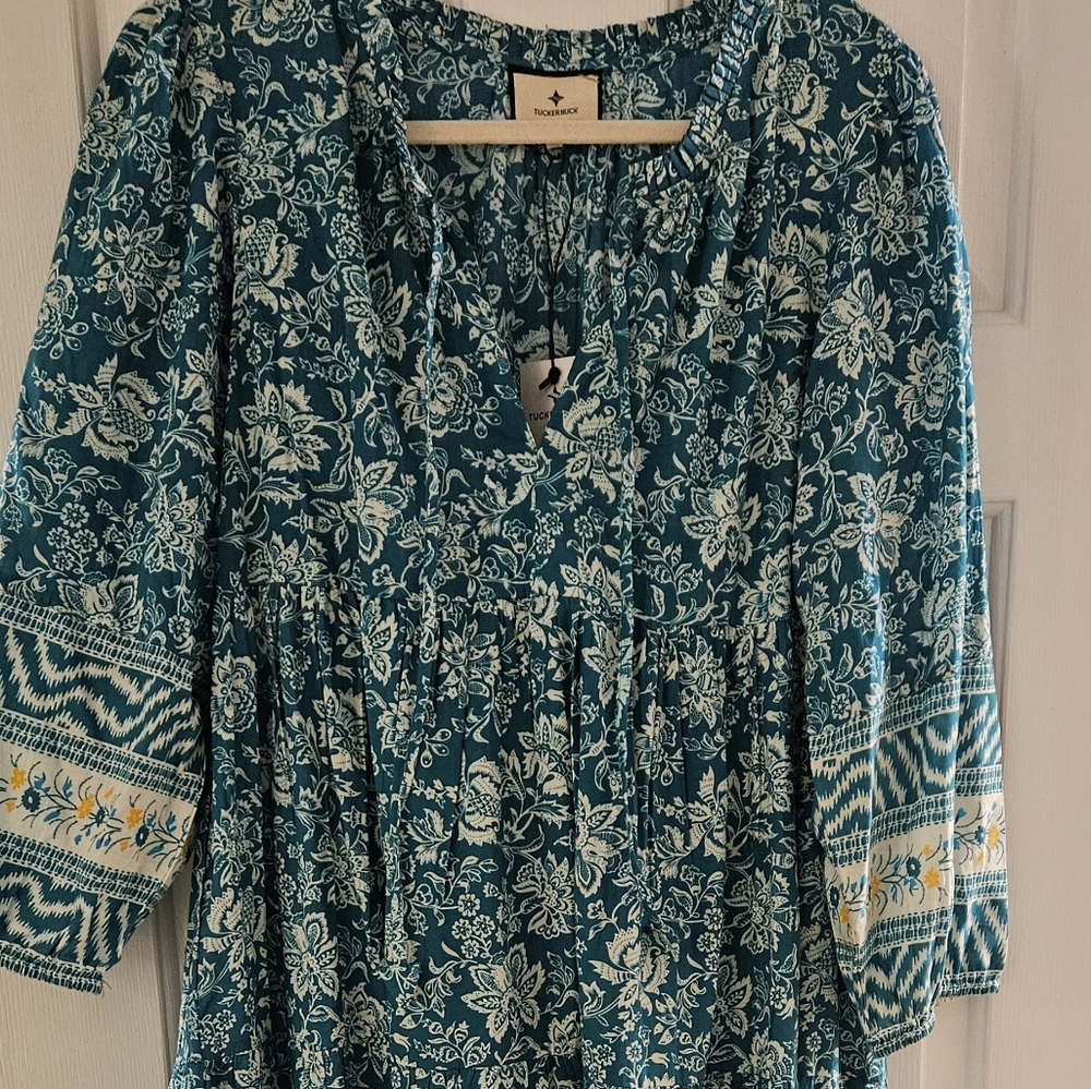Tuckernuck Teal and White Floral Dress